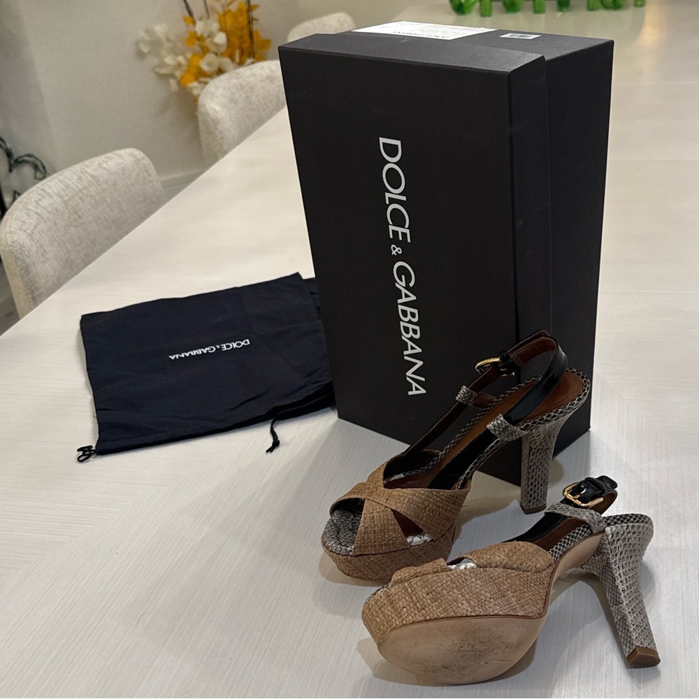Dolce & Gabbana Raffia Python Heels 36.5 Spring Exotic Italy - Picture 7 of 9